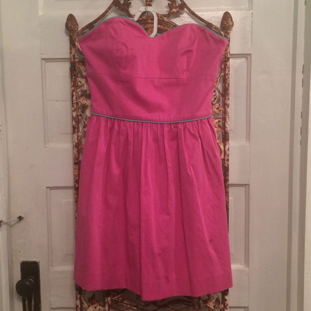 Emma Graham Pink and teal strapless dress. 6